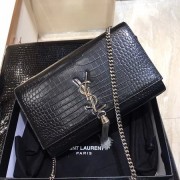 Replica Yves Saint Laurent Crocodile Leather Shoulder Bag 1456 Black&Silver HV01200Kg43