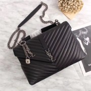 Replica Yves Saint Laurent Monogramme Calf leather Shoulder Bag 26612 black Silver Chain HV11482Ix66