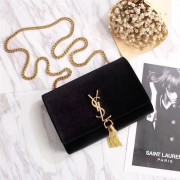 SAINT LAURENT Kate crystal monogram velvet wallet-on-chain 265820 black HV08622Xw85