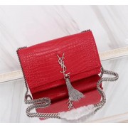 SAINT LAURENT Kate monogram medium crocodile-embossed leather shoulder bag 9288 red HV01371uk46