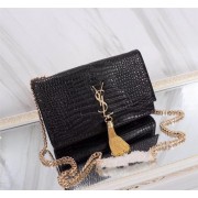 SAINT LAURENT Kate monogram medium crocodile-embossed leather shoulder bag A9288 black HV11874FA31