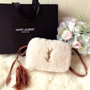 SAINT LAURENT Lambswool leather quilted shoulder bag Y538012 white HV08891np57