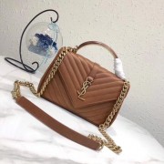 SAINT LAURENT Monogram College small quilted leather shoulder bag 5809 Camel HV05481Dq89