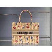 SMALL DIOR BOOK TOTE Beige Multicolor Dior Hibiscus Metallic Thread Embroidery M1296 HV09848Hn31