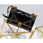 SMALL DIORAMA BAG IN BLACK-TONE STUDDED METALLIC CALFSKIN WITH LARGE CANNAGE MOTIF M0421 HV06861gN72