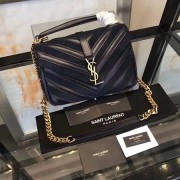 YSL Classic Calfskin Leather Flap Bag 2802 dark blue HV01750tL32