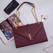 YSL Classic Monogramme Flap Bag Cannage Pattern Calf leather 396910 wine HV07945Va47