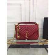 YSL Flap Bag Calfskin Leather 2508 red Gold buckle HV09770Va47