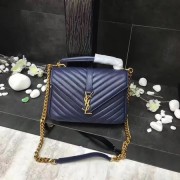 YSL Flap Bag Calfskin Leather 392737 blue Gold buckle HV06526UF26