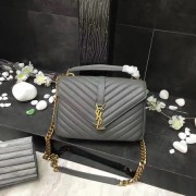 YSL Flap Bag Calfskin Leather 392737 Grey Gold buckle HV10502Mc61