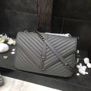 YSL Flap Bag Calfskin Leather 392738 Grey silver buckle HV03144fr81