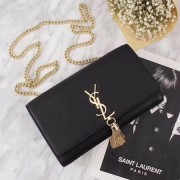 YSL medium kate satchel original grained leather 311227 black Gold chain HV07215Va47