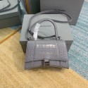 Balenciaga HOURGLASS SMALL TOP HANDLE BAG crocodile embossed calfskin B108895E grey HV03394Av26