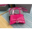 Balenciaga HOURGLASS SMALL TOP HANDLE BAG crocodile embossed calfskin B108895E neon pink HV06026Is53