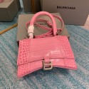 Balenciaga HOURGLASS SMALL TOP HANDLE BAG crocodile embossed calfskin B108895E pink HV07585xa43