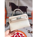 Best Hermes original mini Kelly chevre mysore K19CM white&silver Metal HV06285Ml87