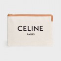 Celine CLUTCHES LARGE POUCH IN COTTON WITH CELINE PRINT AND CALFSKIN 10B802B BROWN HV02765NP24