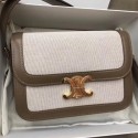 CELINE LARGE TRIOMPHE BAG IN TEXTILE AND NATURAL CALFSKIN 18887 Khaki HV05612qB82