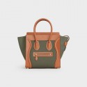 CELINE MICRO LUGGAGE HANDBAG IN TEXTILE AND CALFSKIN 167793 TAN&Khaki HV06172Tk78