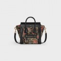 CELINE NANO LUGGAGE BAG IN FLORAL JACQUARD AND CALFSKIN 189242 BLACK HV01362gE29