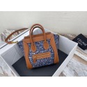 CELINE NANO LUGGAGE BAG IN FLORAL JACQUARD AND CALFSKIN 189242 TAN&BLUE HV10770Gp37