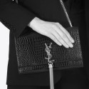 Cheap Copy Yves saint Laurent crocodile leather Shoulder Bag 1456 black Silver Chain HV02849Eq45