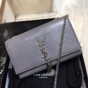 Cheap Fake Yves saint Laurent crocodile leather Shoulder Bag 1456 grey Silver Chain HV04099BC48