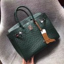 Copy 1:1 Hermes Real ostrich leather birkin bag BK35 green HV10297xD64