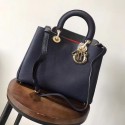 Dior Diorissimo Bag in Original Grainy Leather CD0678 navy blue & Gold-Tone Metal HV08921Yr55