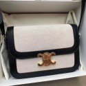 Fake CELINE LARGE TRIOMPHE BAG IN TEXTILE AND NATURAL CALFSKIN 18887 black HV08986lF58