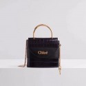 Fake Chloe Original Crocodile skin Leather Top Handle Small Bag 3S030 black HV01649tu77