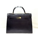 Fake Hermes kelly 32cm lizard leather tote bag H32 black HV11393eZ32