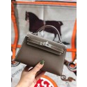 Fake Hermes original mini Kelly chevre mysore K19CM grey&silver Metal HV03060uQ71