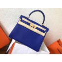 Fake Hermes original Togo leather kelly bag KL320 blue HV08940pE71