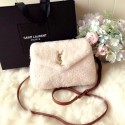 Fake SAINT LAURENT Lambswool leather quilted shoulder bag Y538025 white HV08564Iw51