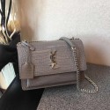 Fake SAINT LAURENT Monogram Sunset medium crocodile-embossed leather cross-body bag 00931 light gray HV10766Qv16