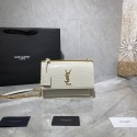 Fake Yves Saint Laurent Calfskin Leather Shoulder Bag Y542206A white&gold-Tone Metal HV01629Iw51