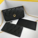 Fendi WALLET ON CHAIN WITH POUCHES leather mini-bag 8BS032 black HV10420Cw85