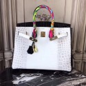 Hermes Birkin Tote Bag Croco Leather BK35 black&white HV05392Mc61