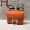 Hermes Constance Bag Epsom calfskin H0713 orange silver-Tone Metal HV01293Yo25