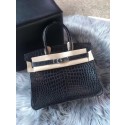 Hermes genuine 100% crocodile leather handmade birkin bag BK350 BLACK HV02062cP15