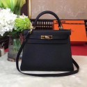 Hermes Kelly 32cm Shoulder Bag TOGO Leather KY32 Black Gold HV01536bT70