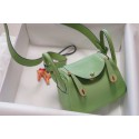 Hermes mini Lindy Togo Leather Bag LD19 green&gold-Tone Metal HV10161bW68