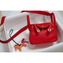 Hermes mini Lindy Togo Leather Bag LD19 red&gold-Tone Metal HV00925zd34