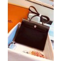 Hermes original canvas&calfskin leather herbag H45987 black HV02641TL77