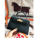 Hermes original mini Kelly chevre mysore K19CM Blackish green&Gold Metal HV05898Is79