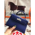 Hermes original mini Kelly chevre mysore K19CM blue&silver Metal HV03291Dq89