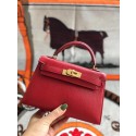 Hermes original mini Kelly chevre mysore K19CM red&Gold Metal HV04040VF54