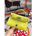 Hermes original mini Kelly chevre mysore K19CM yellow&silver Metal HV06635qM91