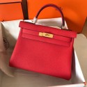 Hermes original Togo leather kelly bag KL320 red HV04347Tk78